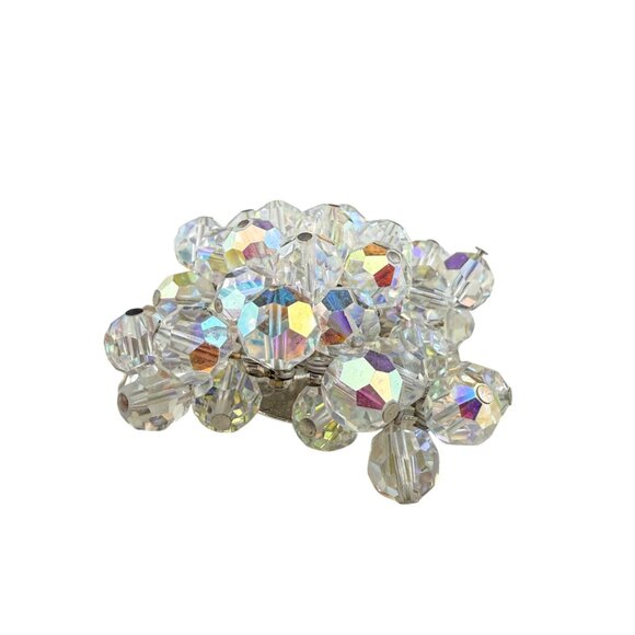 Vintage Clear Aurora Borealis Glass Crystal Cluster Brooch Pin Silver Tone Jewel - Picture 5 of 6